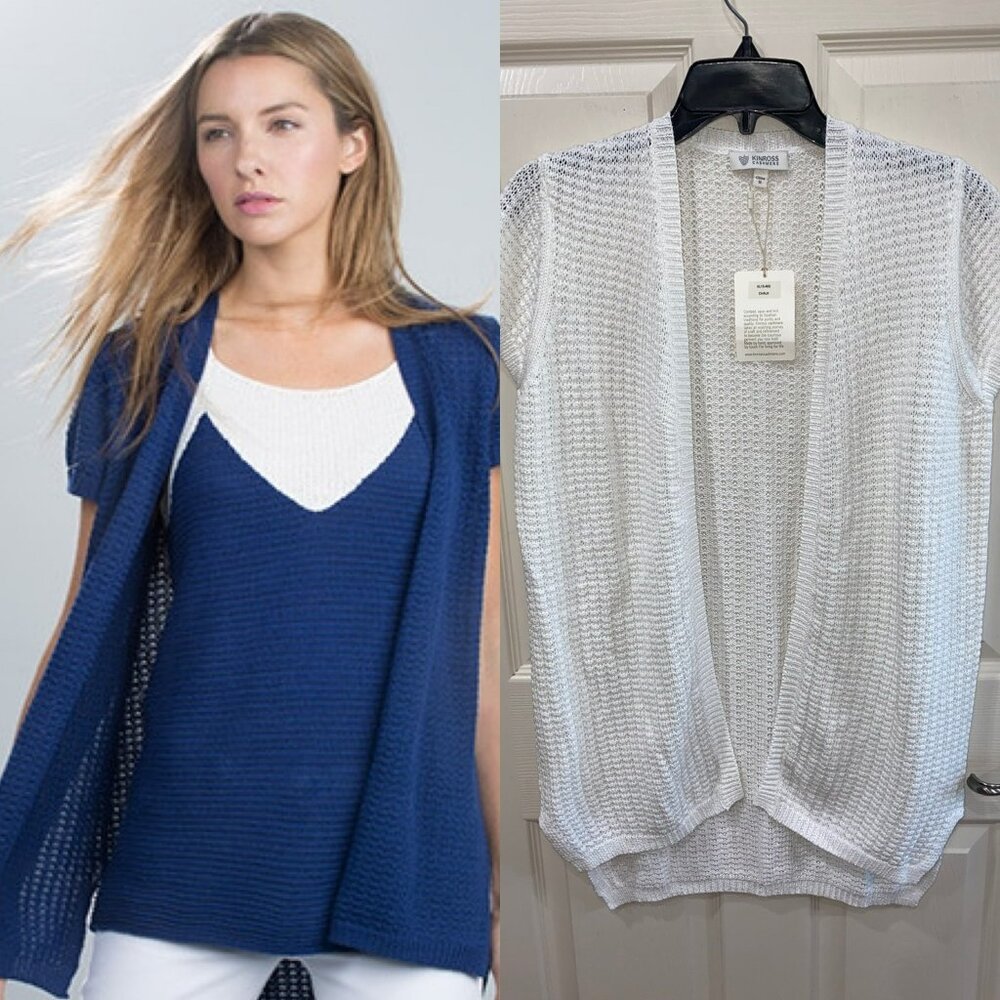 NWT Kinross Cashmere SHORT SLEEVE TEXTURE STITCH DUSTER Size Small